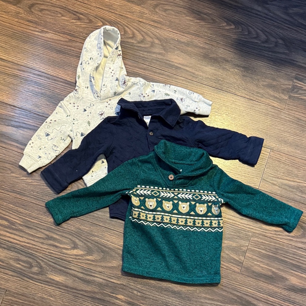 Kids Cozy Green, Navy, and Cream Tops